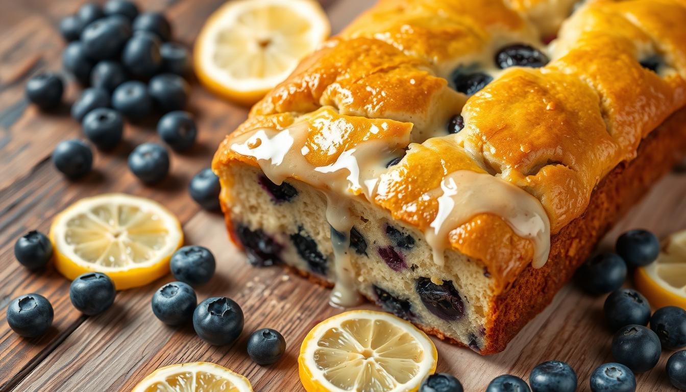 lemon blueberry loaf recipe Imagine a moist, tangy, and irresistible baked treat. It combines lemon's bright citrus with blueberries' sweet burst. This lemon blueberry loaf recipe is a crowd-pleaser. It's easy to make and perfect for breakfast or a snack. Get ready to enjoy a flavor balance that will make your taste buds happy. What makes this lemon blueberry loaf so popular? Find out in this article. We'll explore the recipe's health benefits and expert tips for a flawless bake. Key Takeaways Discover the perfect blend of sweet and tart flavors in this lemon blueberry loaf recipe. Learn the secret behind the recipe's widespread popularity and uncover its health benefits. Gather the essential ingredients and the necessary kitchen equipment to bake the perfect loaf. Follow step-by-step instructions for mixing the batter and ensuring an even distribution of blueberries. Master the art of creating the perfect lemon glaze and learn storage and serving tips. Why This Lemon Blueberry Loaf Will Become Your Go-To Recipe The mix of lemon and blueberry in baking is unmatched. This lemon blueberry loaf cake is not just tasty. It also has health benefits that make it a top choice. The Secret Behind Its Popularity This lemon blueberry loaf is loved for its mix of tart and sweet. The lemon's bright flavor pairs well with the blueberries' juiciness. This creates a taste that makes you want more. The loaf's moist and soft texture is thanks to a well-made recipe. It makes baking this loaf a joy. Health Benefits of Combining Lemons and Blueberries This loaf is not just tasty; it's also good for you. Lemons are full of vitamin C, which boosts your immune system and skin health. Blueberries are packed with antioxidants that fight off harmful free radicals and reduce inflammation. Together, lemons and blueberries enhance each other's health benefits. Eating a slice of this loaf can satisfy your taste buds and improve your health. "This lemon blueberry loaf is a true delight for the senses. The perfect balance of flavors and the nutritional benefits make it a must-try for any health-conscious baker." Essential Ingredients for Your Perfect Loaf Making the perfect lemon blueberry loaf needs the right ingredients. The classic recipe uses self rising flour and sour cream. But, there are other options that can make this treat even better. Greek yogurt is a key ingredient. It adds a tangy taste and a moist, tender crumb. For a gluten-free choice, almond flour is great. It brings a nutty flavor and a soft, crumbly texture. Poppy seeds are also important. They add a nice crunch and a subtle, earthy taste. This flavor pairs well with the lemon and blueberries. Ingredient Description Self Rising Flour The traditional base for a lemon blueberry loaf, providing structure and rise. Greek Yogurt Adds a tangy flavor and moist, tender texture to the loaf. Sour Cream Contributes a rich, creamy element and helps to balance the sweetness. Almond Flour A gluten-free alternative that lends a delicate, nutty taste and crumbly texture. Poppy Seeds Adds a delightful crunch and earthy flavor that complements the lemon and blueberry. With these ingredients, you're ready to bake a lemon blueberry loaf that everyone will love. https://youtube.com/watch?v=s3DTIMknEhw Kitchen Equipment You'll Need Baking the perfect lemon blueberry loaf needs some key kitchen tools. You'll need a basic loaf pan and an essential mixer. The right tools can greatly improve your loaf's texture and taste. Must-Have Baking Tools Loaf pan - A standard 9x5 inch loaf pan is the foundation for baking your lemon blueberry bread. Electric mixer - Whether a stand mixer or a handheld model, a good electric mixer will ensure your batter is thoroughly combined and aerated. Zester - For zesting the lemon peel, which adds bright, citrusy flavor to the loaf. Mixing bowls - You'll need at least two bowls, one for the dry ingredients and one for the wet. Spatula - A flexible spatula is essential for folding the blueberries into the batter and scraping down the sides of the bowl. Optional but Helpful Accessories While not strictly necessary, a few additional tools can make your baking experience even easier: Parchment paper - Lining the loaf pan with parchment paper helps the loaf release cleanly. Kitchen scale - Measuring ingredients by weight, rather than volume, can lead to more consistent results. Cooling rack - A sturdy cooling rack allows air to circulate around the finished loaf, preventing it from becoming soggy. With the right baking tools at your disposal, you'll be well on your way to creating a mouthwatering lemon blueberry loaf that's sure to impress. Step-by-Step Mixing Instructions Making the perfect easy lemon blueberry loaf recipe is about following the right steps. This ensures your moist lemon blueberry loaf is both moist and flavorful. Let's go through the steps to make your loaf turn out great every time. Start by heating your oven to 350°F (175°C). Grease a 9x5-inch loaf pan with butter or non-stick spray to avoid sticking. In a medium bowl, mix the flour, baking powder, and salt. Set this dry mix aside. In a large bowl, mix the softened butter and sugar until light and fluffy. This should take about 2-3 minutes with a hand or stand mixer. Add the eggs one at a time, beating well after each. Then, mix in the vanilla extract and lemon zest until well combined. Now, add the dry ingredients and milk to the wet ingredients, mixing just until they're combined. Don't overmix. Fold in the blueberries gently, making sure not to crush them. Pour the batter into the loaf pan and smooth the top with a spatula. By following these simple steps, you're on your way to baking a moist lemon blueberry loaf that will be a hit with your family. Next, we'll share tips on how to evenly distribute the blueberries and make the perfect lemon glaze. Tips for Perfect Blueberry Distribution To make sure your lemon blueberry loaf is full of sweet, juicy berries, even distribution is crucial. You can use fresh or frozen blueberries. A few tricks can help keep them evenly spread and prevent them from sinking. Preventing Sinking Berries Blueberries often sink to the bottom of the pan when baking. To stop this, toss your blueberries in flour or cornstarch before mixing them into the batter. This trick keeps the berries floating in the loaf. Fresh vs. Frozen Blueberry Guide Fresh Blueberries: These berries are juicy and full of flavor but might sink more. Make sure to coat them in flour and mix them gently into the batter. Frozen Blueberries: Frozen berries hold their shape better and are great for even blueberry distribution. You can use them straight from the freezer. Choosing between fresh blueberries or frozen blueberries is up to you. The secret to perfect distribution is a gentle touch and a bit of flour or starch. Follow these tips, and your lemon blueberry loaf will be a hit, with berries in every bite. Creating the Perfect Lemon Glaze The lemon glaze is the star that makes the lemon blueberry loaf shine. It's made with lemon juice and powdered sugar. This topping not only looks great but also boosts the loaf's citrus taste. The Lemon Glaze Recipe To make the perfect lemon glaze, you'll need: 1 cup powdered sugar 2-3 tablespoons fresh lemon juice 1 teaspoon lemon zest (optional) Here's how to make it: In a small bowl, whisk together the powdered sugar and 2 tablespoons of fresh lemon juice until smooth. If it's too thick, add 1 more tablespoon of lemon juice and whisk until right. For more lemon flavor, add 1 teaspoon of fresh lemon zest. Finding the right balance between lemon juice and powdered sugar is key. Adjust the amounts to match your taste for the best flavor. "The lemon glaze is the secret ingredient that takes this lemon blueberry loaf to the next level. It's the perfect finish to an already delightful treat." Now that your lemon glaze is ready, your lemon blueberry loaf is ready to impress. Drizzle the glaze over the cooled loaf. Let it flow down the sides for a beautiful look. Storage and Freshness Tips Keeping your lemon blueberry loaf fresh is all about the right storage. Follow these easy tips to keep your loaf tasting great for days. Room Temperature Storage For a quick treat, store the loaf at room temperature. Cover it with a clean cloth or in an airtight container. It will stay fresh for up to 3 days. Refrigerator Storage For longer shelf life, the fridge is best. Put the loaf in a container or wrap it in plastic. It will stay fresh for up to 1 week in the fridge. Freezer Storage Freezing is perfect for long-term storage and freshness. Wrap it in plastic or foil, or use a freezer-safe bag. Frozen, it will be delicious for up to 3 months. Remember, let the loaf cool completely before storing. This prevents moisture and keeps it fresh. "Proper storage is the key to ensuring your lemon blueberry loaf stays fresh and flavorful for as long as possible." Serving Suggestions and Pairings The lemon blueberry loaf is perfect for many occasions. Enjoy it with a cup of coffee or tea for a classic taste. The lemon's bright flavor pairs well with your morning drink. Want to try something new? Pair it with creamy cheese like brie or goat cheese. The tangy cheese contrasts nicely with the loaf's sweetness. Or, add peanut butter for a nutty, protein-rich twist. Whether you like it simple or fancy, the lemon blueberry loaf will impress. Its bright colors and enticing aroma make it a hit at any meal or snack time. FAQ What makes this lemon blueberry loaf recipe so special? This lemon blueberry loaf is special because it has the perfect mix of sweet and tart. It's moist and tender, full of fresh berry and citrus flavors. What are the health benefits of combining lemons and blueberries in baking? Lemons are full of vitamin C, which helps your immune system. Blueberries are rich in antioxidants and fiber. This makes the loaf a healthy and tasty choice. What are the essential ingredients needed to make this lemon blueberry loaf? You'll need self-rising flour, Greek yogurt, sour cream, and fresh or frozen blueberries. Adding almond flour and poppy seeds can also enhance the texture and taste. What kitchen equipment is required to bake the perfect lemon blueberry loaf? You'll need a loaf pan, a mixer, a zester, and a sharp knife. A parchment paper liner and a cooling rack are optional but helpful. How do I achieve an even distribution of blueberries throughout the loaf? To keep blueberries from sinking, toss them in flour first. Then gently fold them into the batter. Using frozen blueberries helps them stay in place during baking. How do I make the perfect lemon glaze for this loaf? Mix freshly squeezed lemon juice with powdered sugar until smooth. Pour it over the cooled loaf for a tasty and beautiful finish. How should I store the lemon blueberry loaf to keep it fresh? Store the loaf at room temperature, wrapped, for up to 3 days. You can also refrigerate it for a week or freeze it for 3 months. What are some tasty ways to serve and pair this lemon blueberry loaf? Enjoy the loaf on its own or with cheese, peanut butter, or vanilla ice cream. It's a versatile treat.